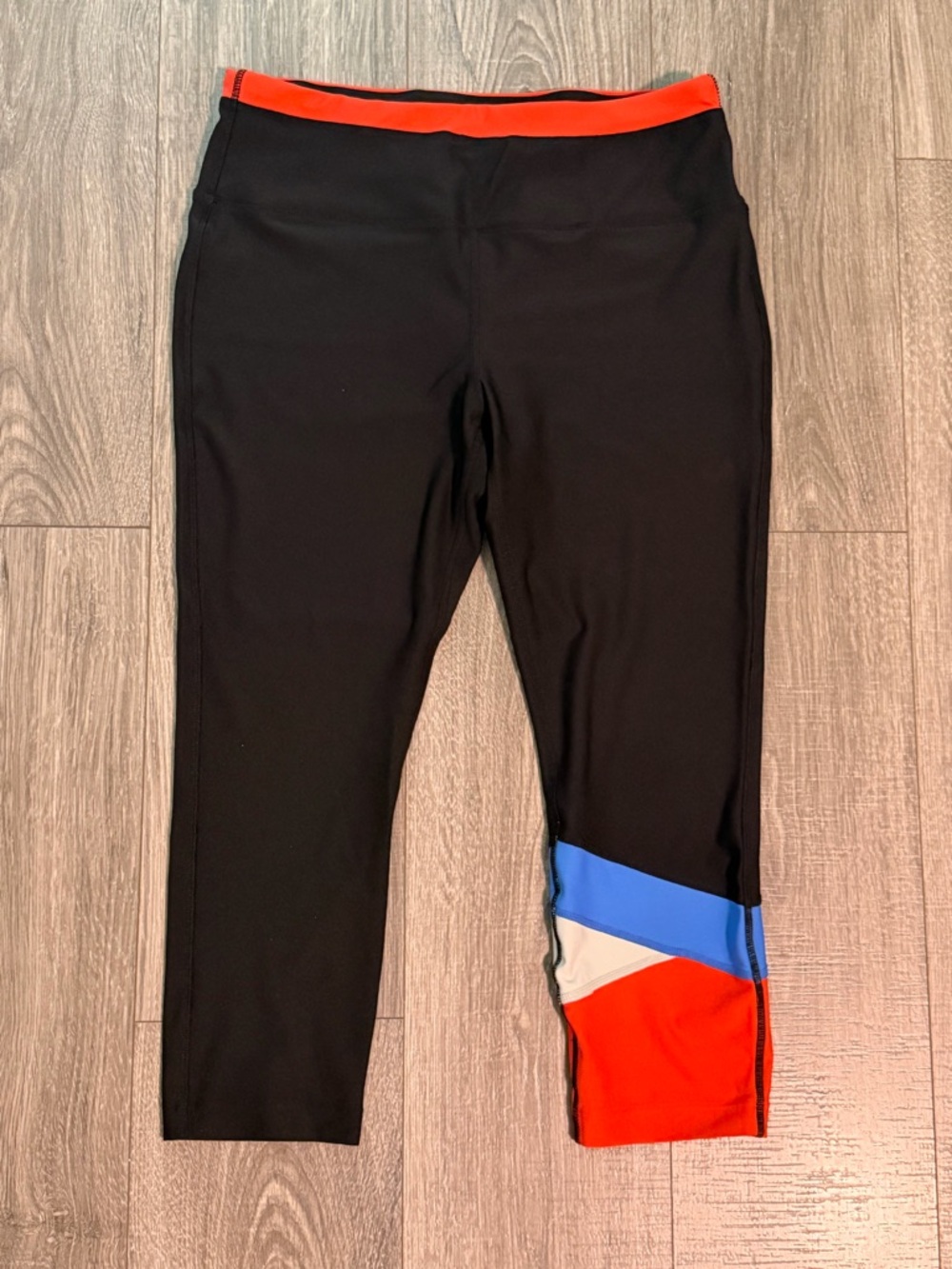 Avia Black Capri Leggings w/Coral, Blue & Grey Accents